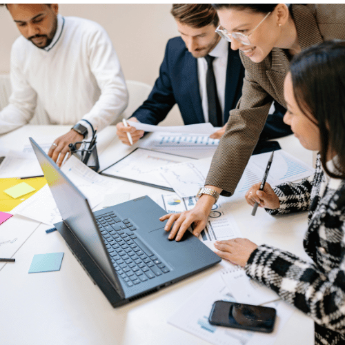 people deciding on logo